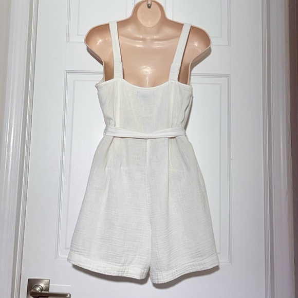 Primark White Linen Button Front Tie Waist Romper Size 6 Summer - Picture 3 of 7